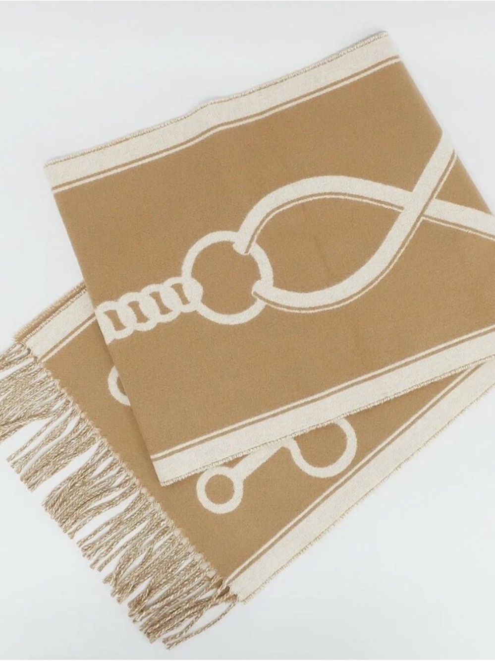 Brand New Hermes Beige and Cream Equestrian Logo Wool Scarf - Picture 3 of 9